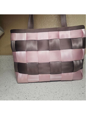 Harveys Seatbelt Bag Pink and Brown Woven Tote